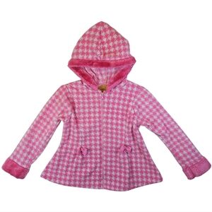 Penelope Mack LTD Pink Hounds Tooth Fleece Hooded Jacket Size 6